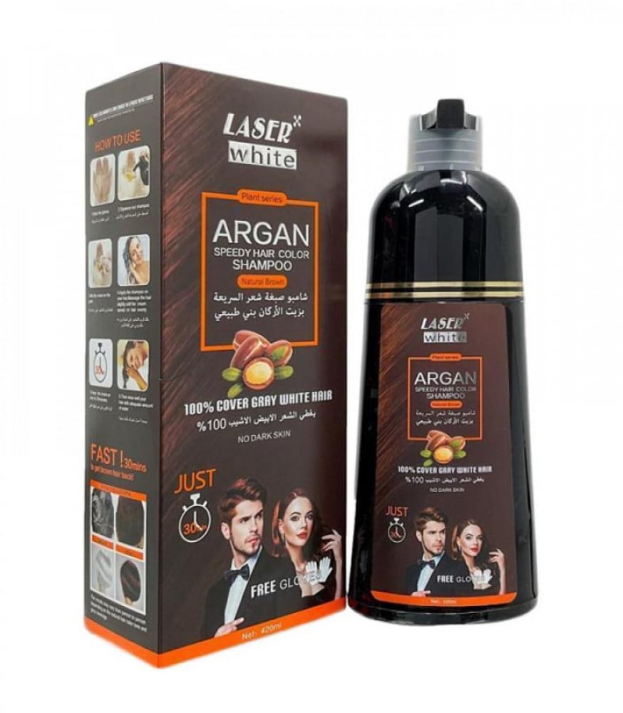 Laser White Argan Speedy Hair Color Shampoo (Natural Brown) 420Ml