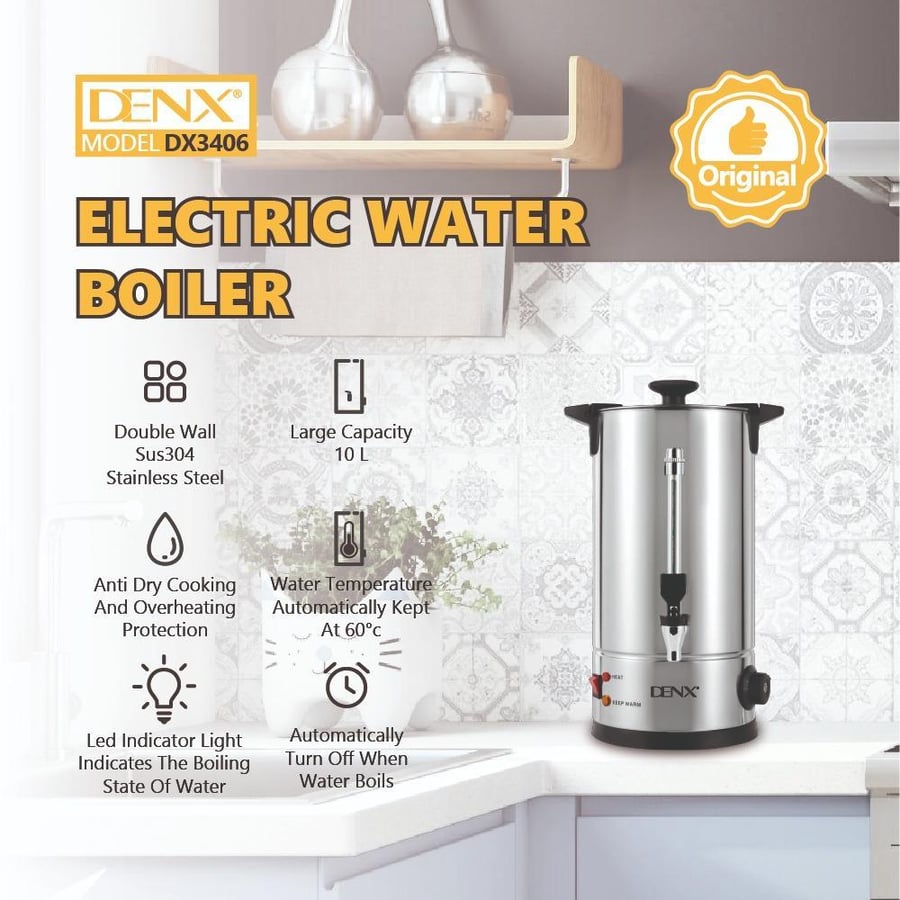 Electric water boiler with 10-liter capacity DENX DX3406