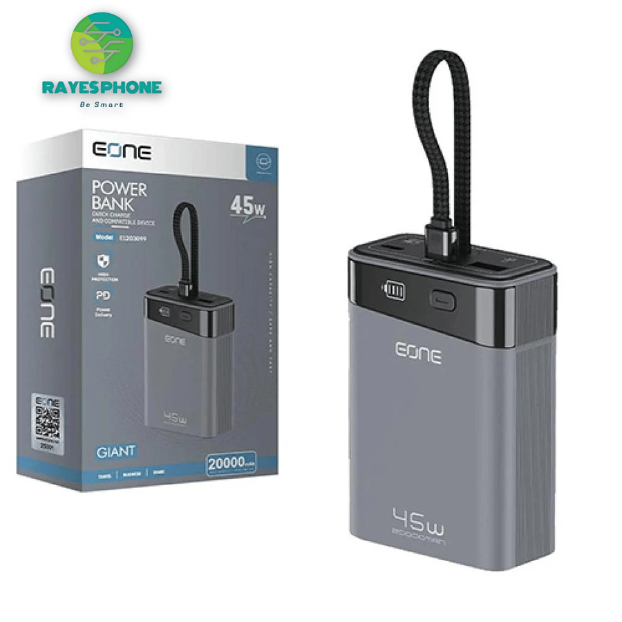 باور بانك EONE GIANT 20000mAh بقوة 45W مع كابل Type-C مدمج وشحن سريع PD