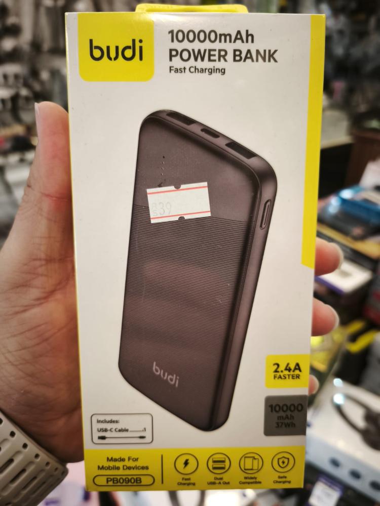 باور بنك Budi سعة 10,000أمبير يدعم الشحن السريع ومنفذين USB بقوة 37 واط