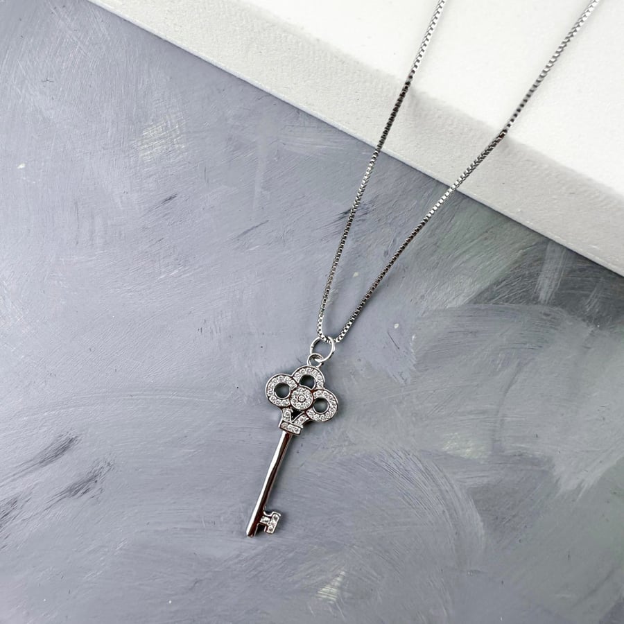 Silver necklace studded with zircon