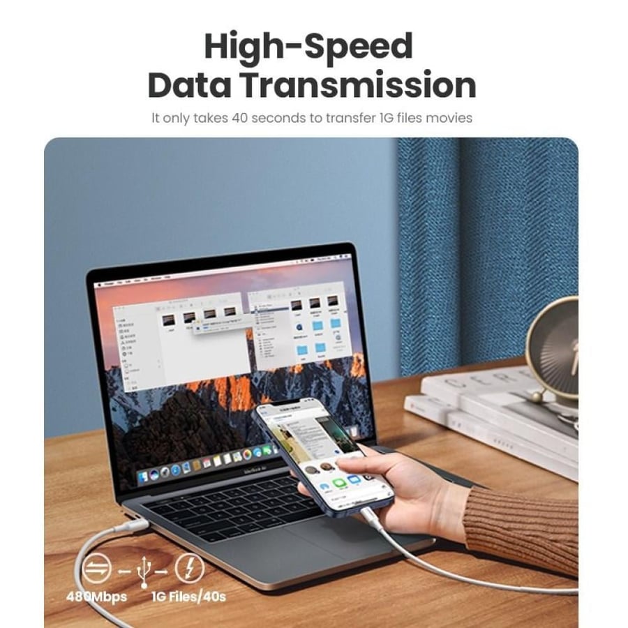 يوجرين سلك شاحن  من USB-C إلى آيفون بطول 2 م - أبيض
