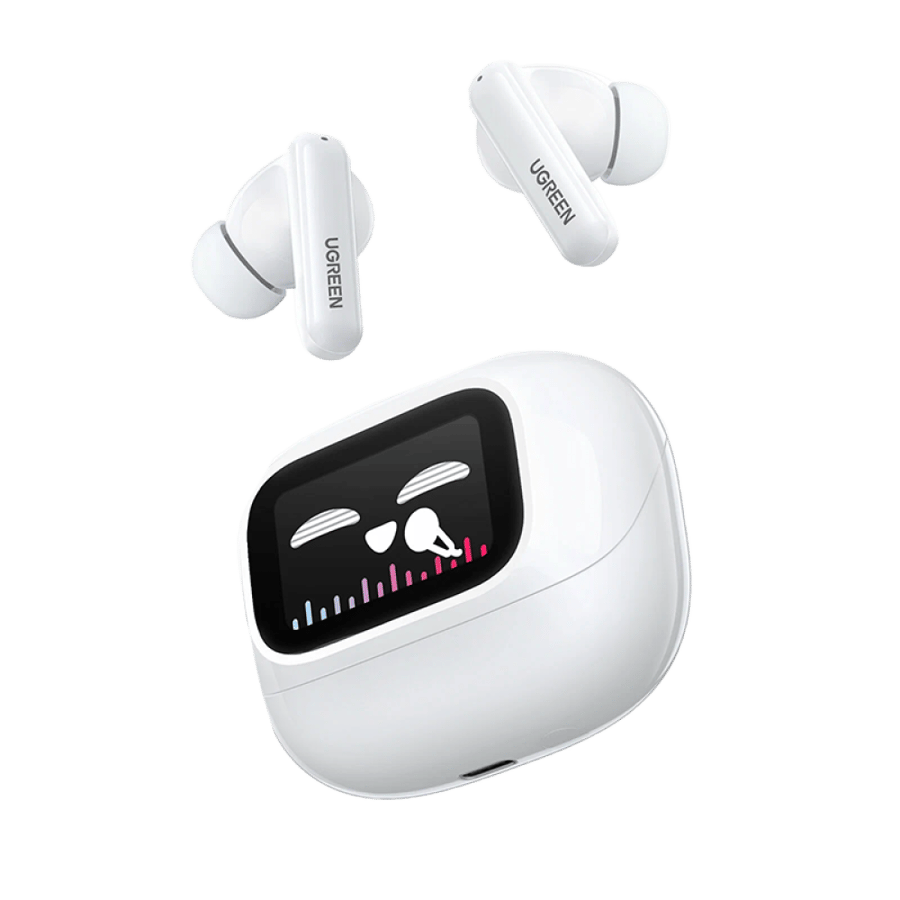 يوجرين سماعة أذن لاسلكية EchoBuds T6 هاي-ريز مع خاصية إلغاء الضوضاء النشط وبشاشة لمس - أبيض