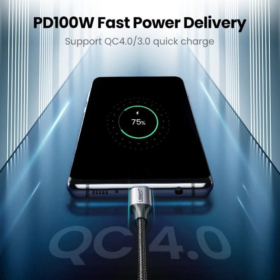 يوجرين كابل 3 م شحن سريع 100 واط من USB-C إلى USB-C  | اسود