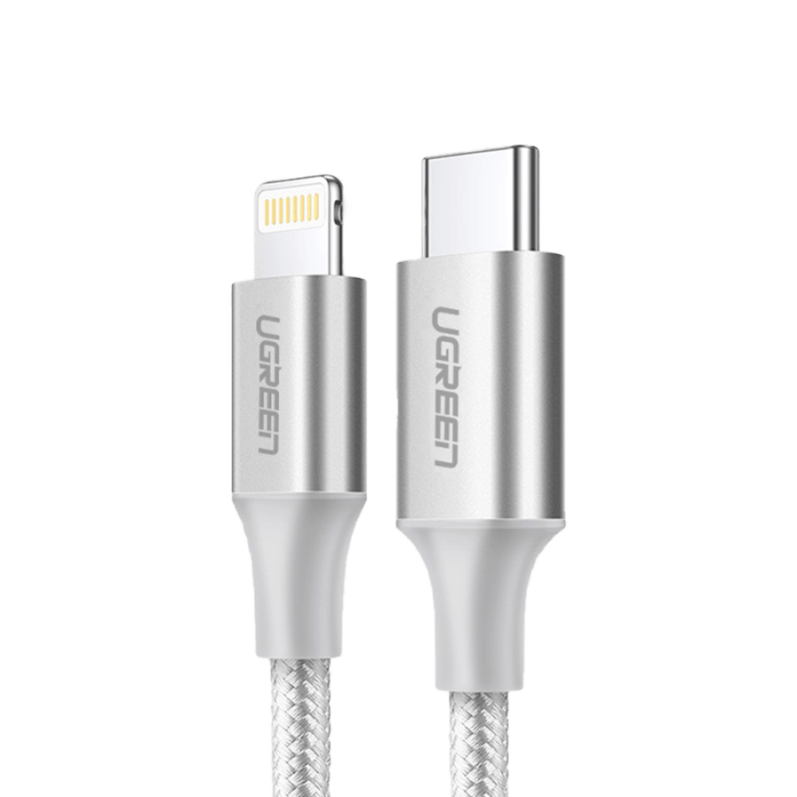 يوجرين سلك شاحن نايلون مظفر USB|C إلى آيفون بطول 1 م | فضي