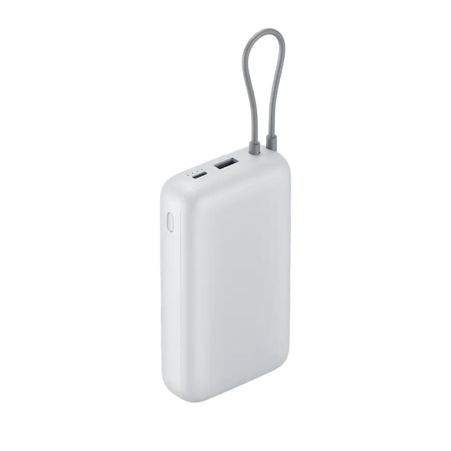 باور بنك شاومي مع سلك مدمج بمنفذ USB-C ومنفذ USB بسعة 20000 مللي أمبير وبقوة 22.5 واط - رمادي فاتح