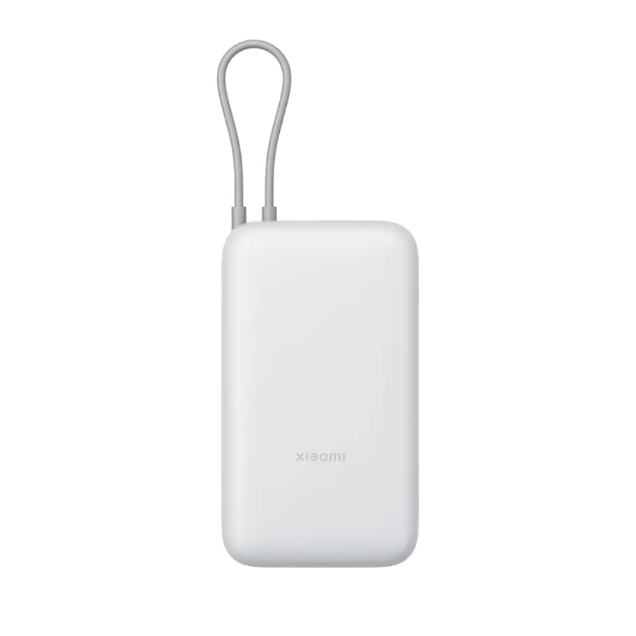 باور بنك شاومي مع سلك مدمج بمنفذ USB-C ومنفذ USB بسعة 20000 مللي أمبير وبقوة 22.5 واط - رمادي فاتح