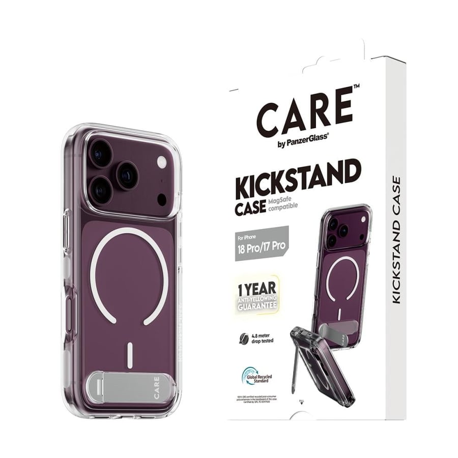 بانزر جلاس CARE كفر شفاف ماج سيف مع استاند للايفون 18برو