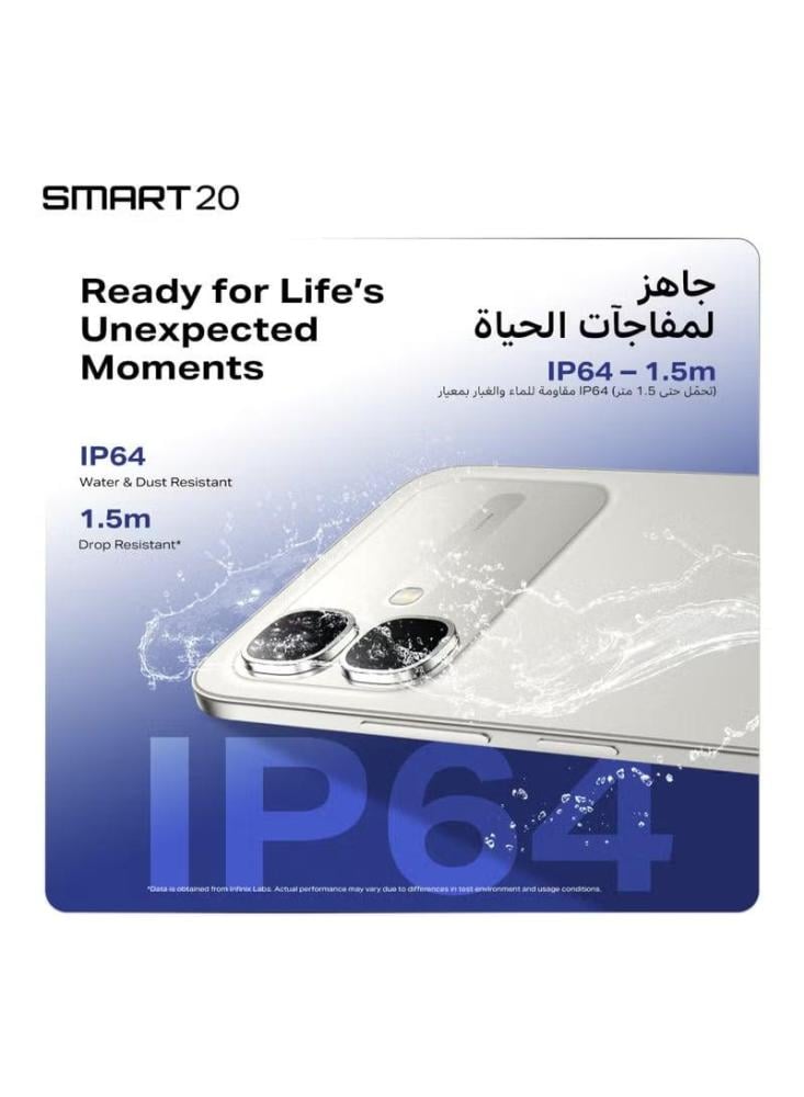 انفينيكس سمارت 20 ذاكرة داخلية 64 جيجابايت وذاكرة رام 4+4 جيجابايت يدعم تقنية 4G
