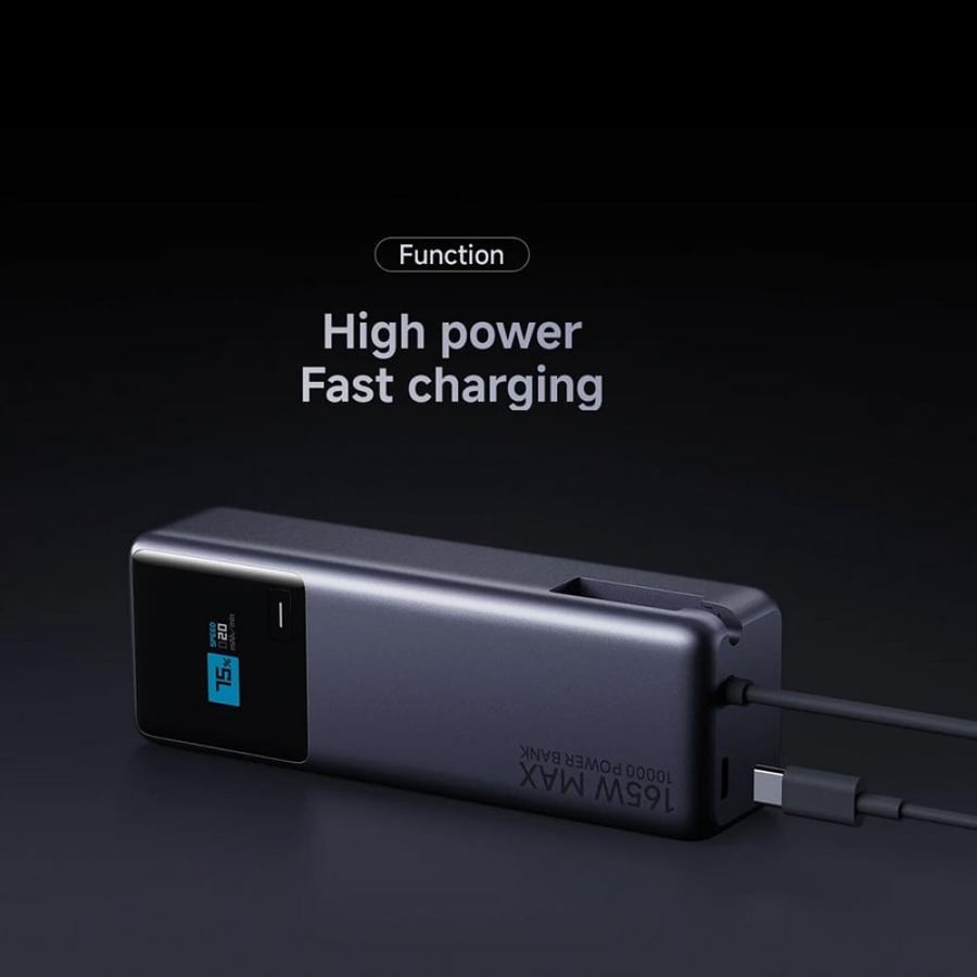 باور بنك شاومي بقوة 165 واط وسلك USB-C مدمج ثنائي المنافذ USB-C وبسعة 10000 مللي أمبير - رمادي