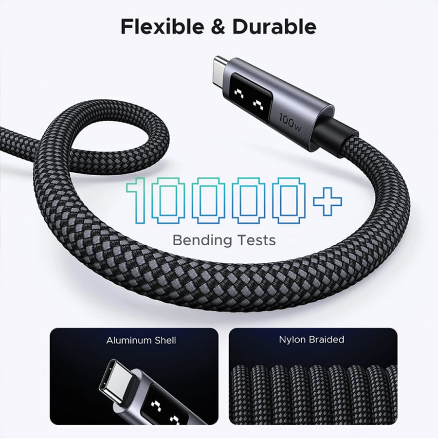 يوجرين سلك شاحن Uno من USB-C الى USB-C بطول 1 م وبقوة 100 واط - أسود