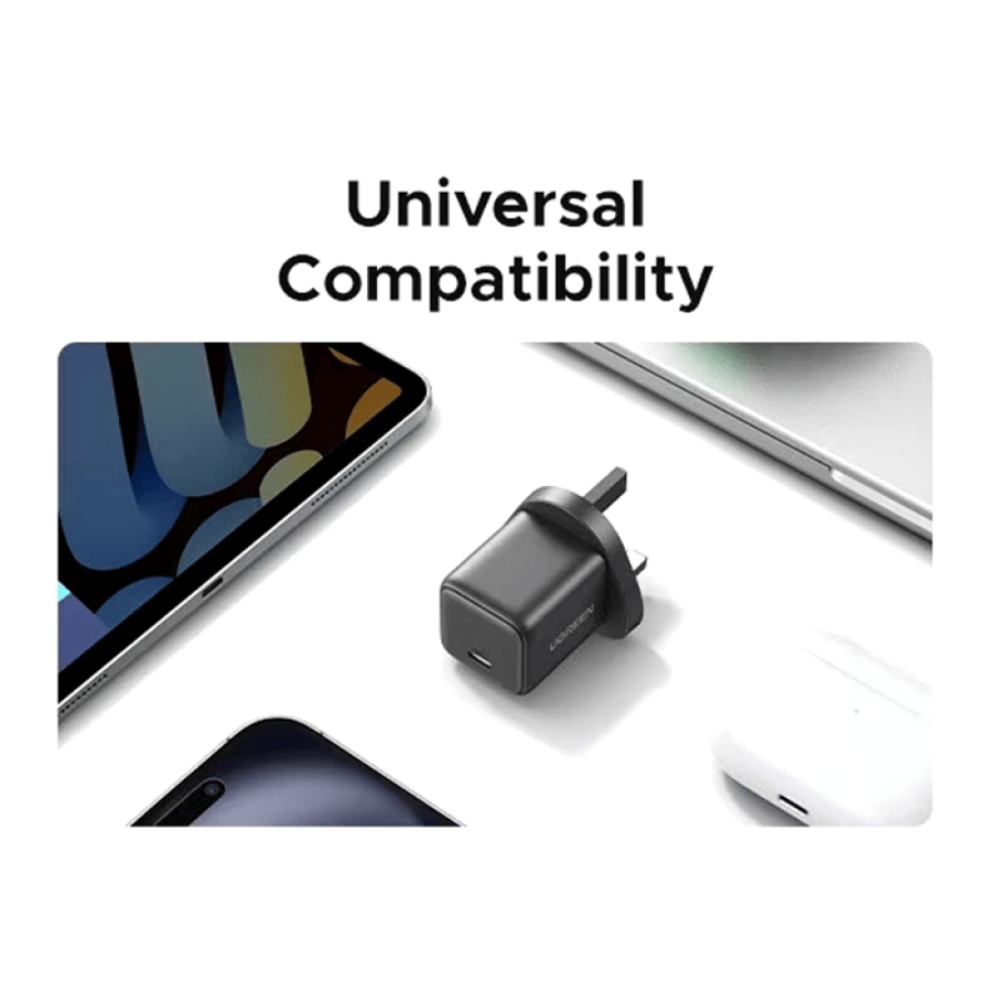 يوجرين شاحن جداري بمنفذ USB-C وبقوة 20 واط - رمادي