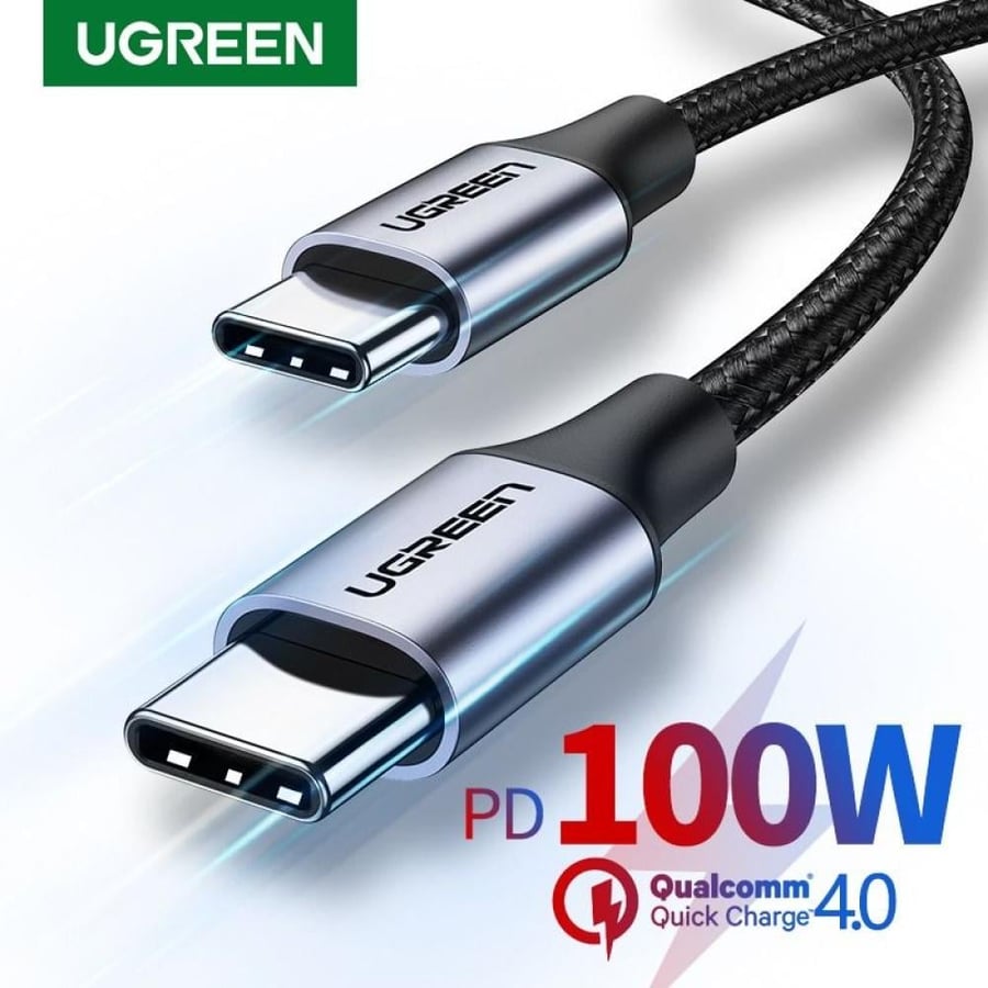 يوجرين سلك شاحن  من USB-C إلى USB-C مضفر بطول 2 م - أسود