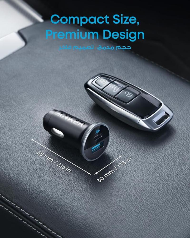 أنكر شاحن سيارة  323 (52.5 واط) مع شحن سريع ومراقبة الحرارة بمنفذين USB و USB C