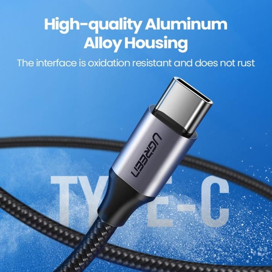 يوجرين سلك شاحن  من USB إلى USB-C مضفر بطول 3 م - رمادي