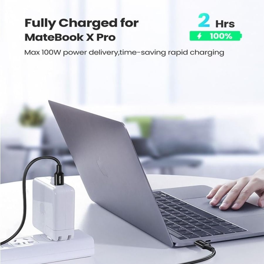 يوجرين سلك شاحن  من USB-C إلى USB-C بطول 1 م  100 واط- أبيض