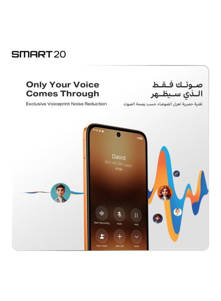 انفينيكس سمارت 20 ذاكرة داخلية 64 جيجابايت وذاكرة رام 4+4 جيجابايت يدعم تقنية 4G