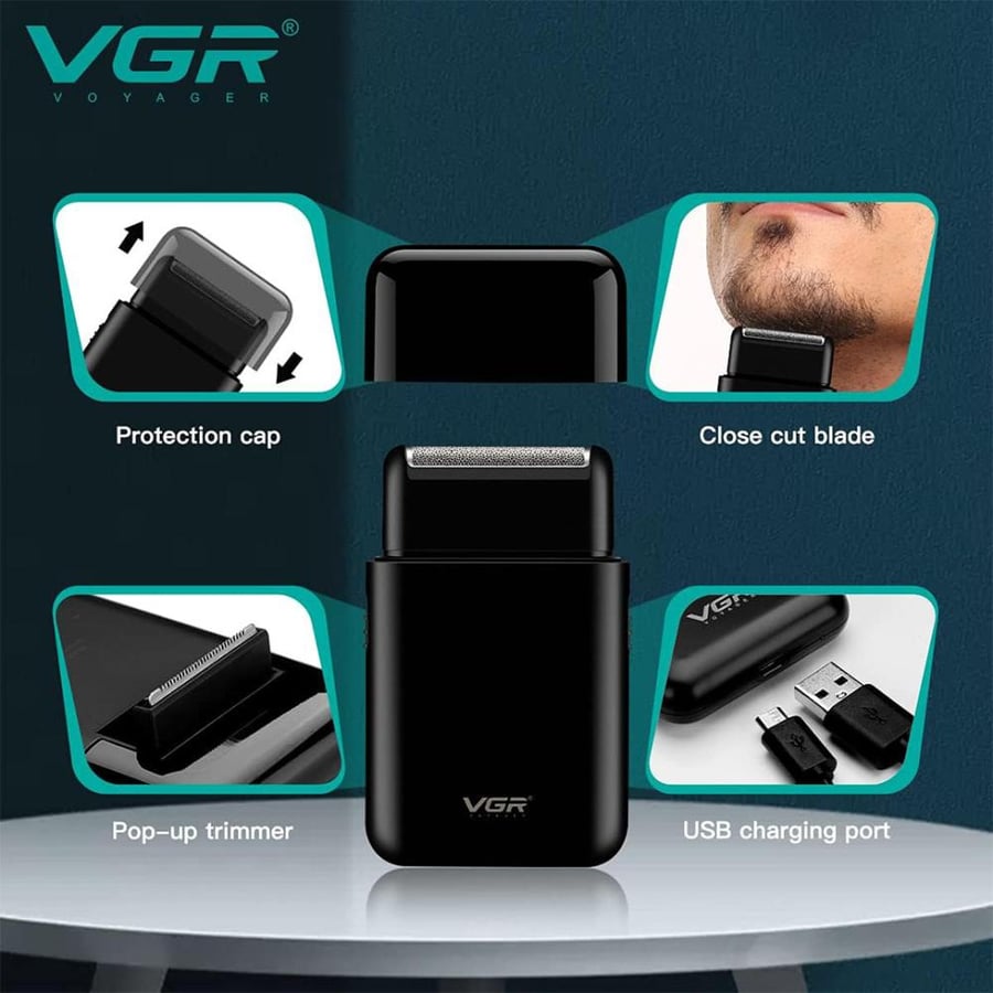 ماكينة حلاقة - تنعيم VGR - V-390 القابلة للشحن للرجال - اسود