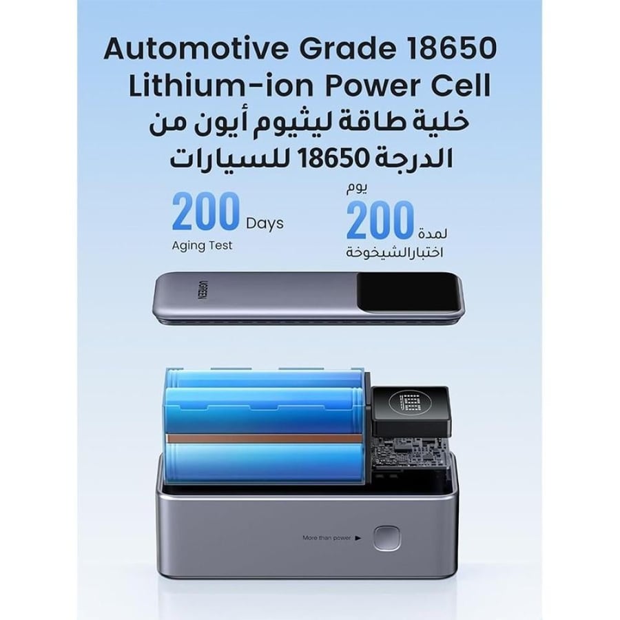 يوجرين شاحن متنقل نيكسود بشاشة ديجيتال ذكية بسعة 12000 مللي أمبير وبقوة 100 واط - رمادي