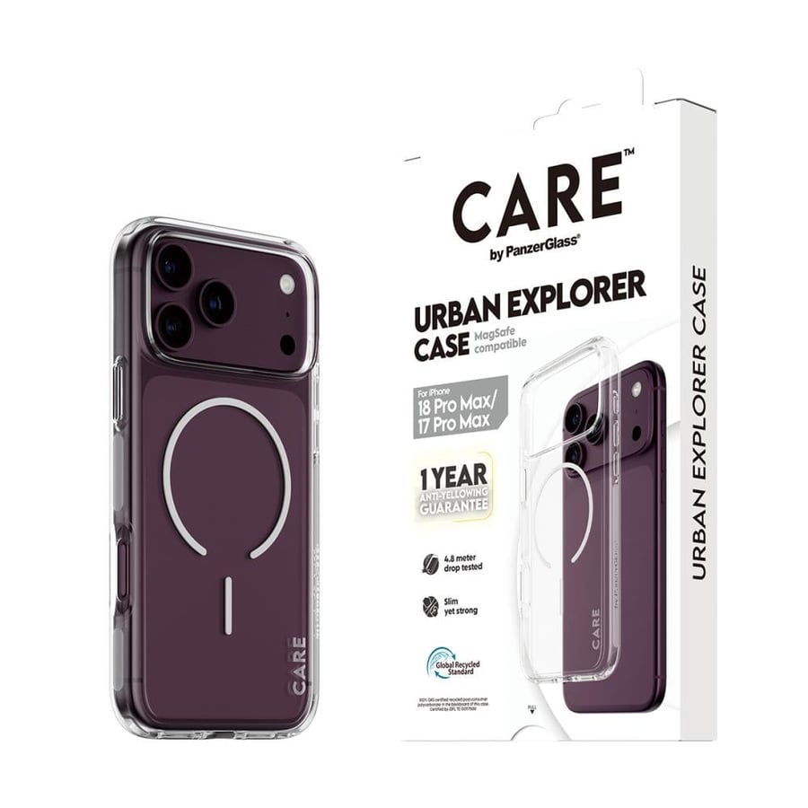 بانزر جلاس CARE كفر شفاف  ماج سيف لون ابيض للايفون 18 بروماكس