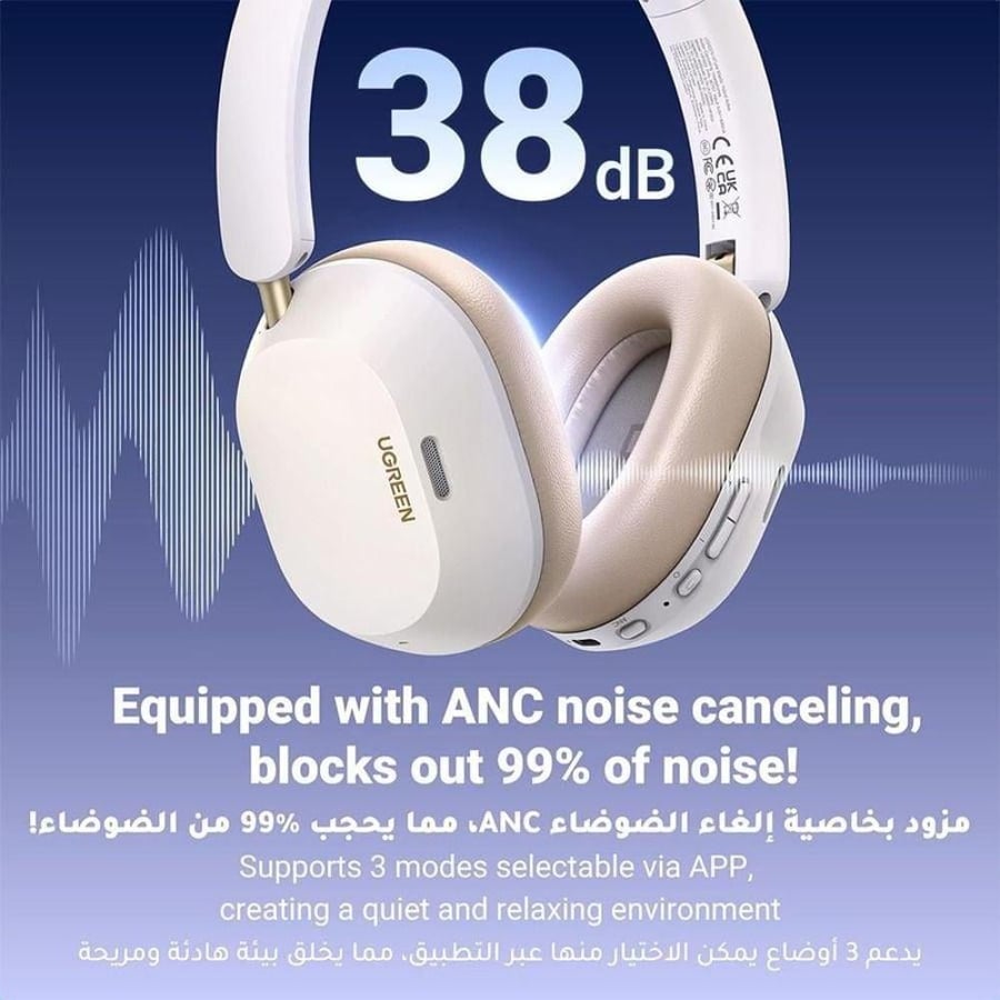 يوجرين سماعة رأس لاسلكية HiTune Max5c هايبرد مع خاصية إلغاء الضوضاء - أبيض