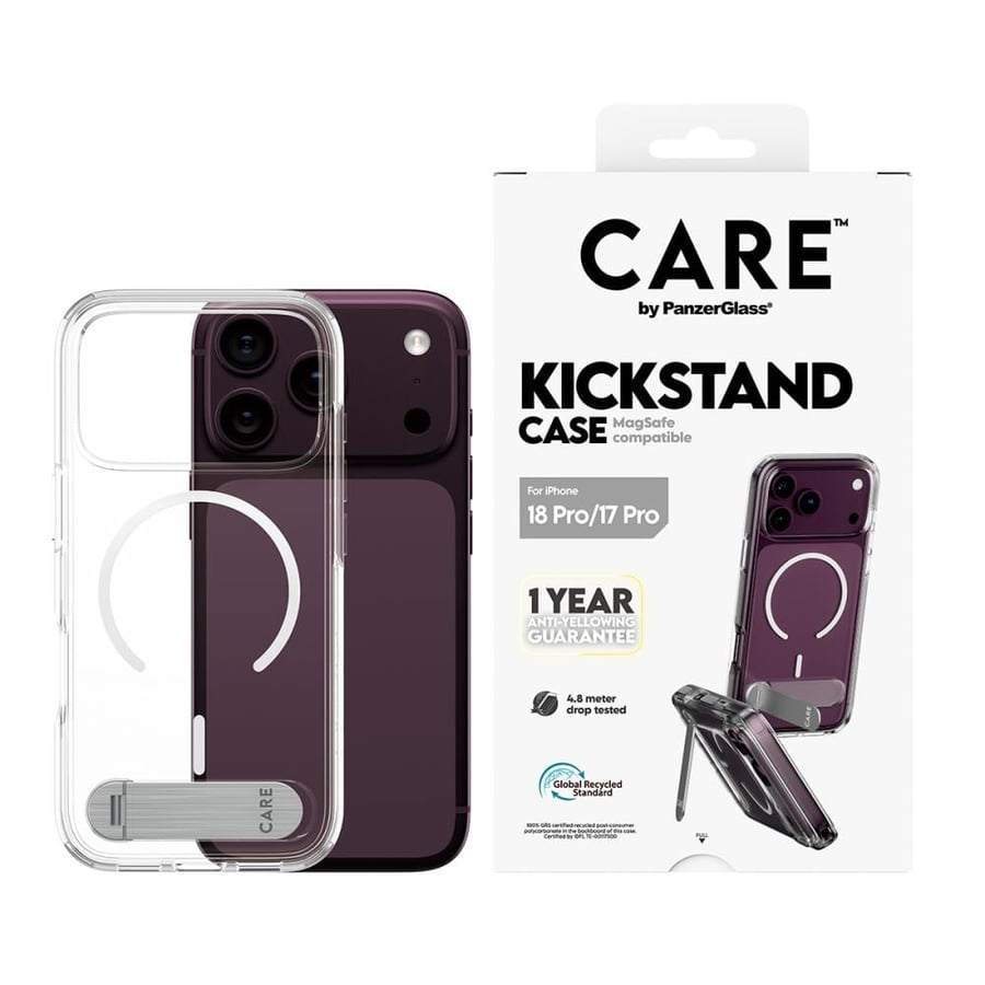 بانزر جلاس CARE كفر شفاف ماج سيف مع استاند للايفون 18برو