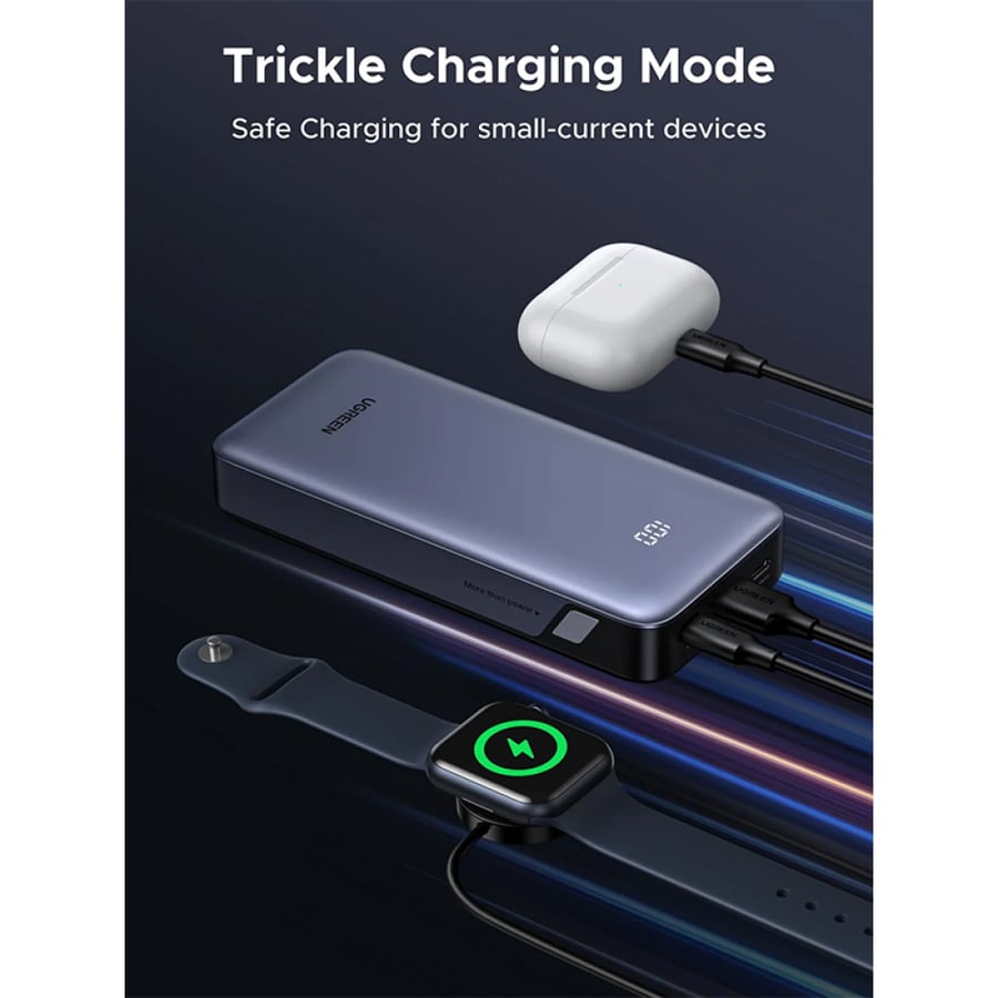 يوجرين شاحن متنقل Nexode بمنفذين USB-C ومنفذ USB بسعة 20000 مللي أمبير وبقوة 30 واط - رمادي
