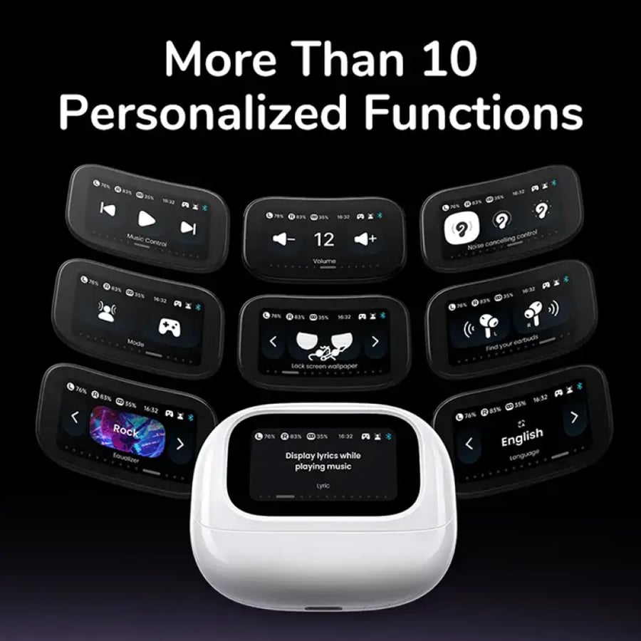يوجرين سماعة أذن لاسلكية EchoBuds T6 هاي-ريز مع خاصية إلغاء الضوضاء النشط وبشاشة لمس - أبيض