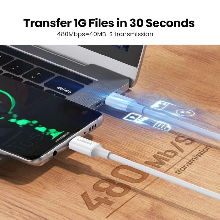 يوجرين سلك شاحن  من USB-C إلى USB-C بطول 1 م - أبيض