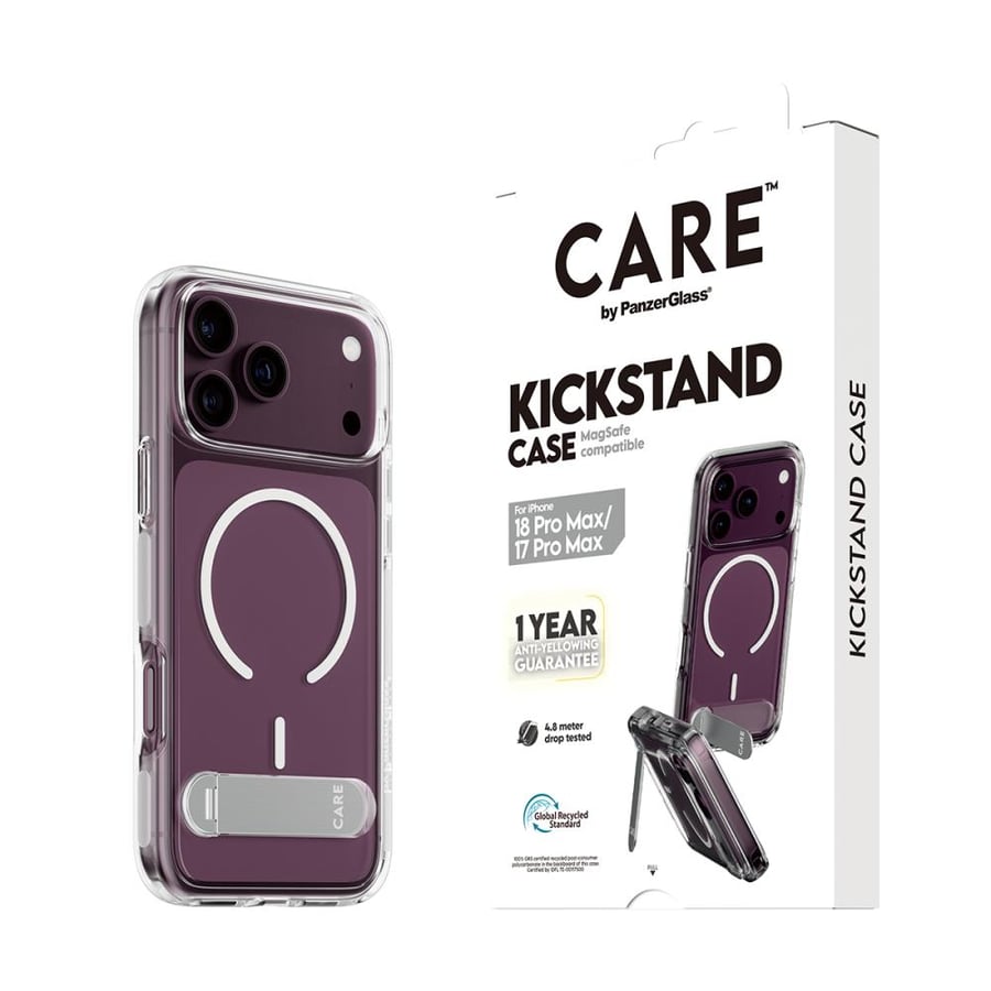 بانزر جلاس CARE كفر شفاف ماج سيف مع استاند للايفون 18بروماكس