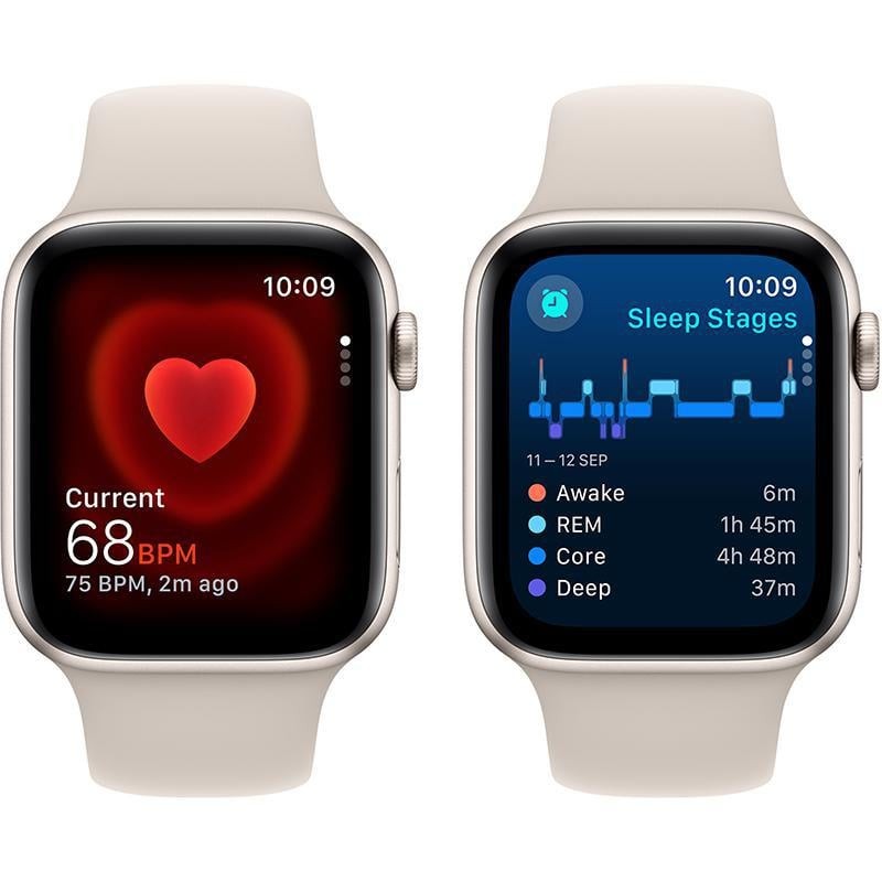 ساعة ابل SE مقاس 44 مم GPS لون ستارلايت  مع سوار رياضي ستارلايت