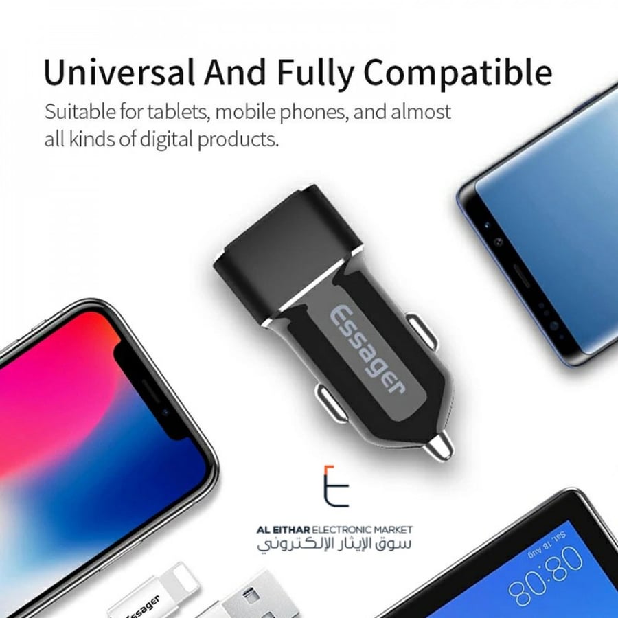 ايساجر | شاحن سيارة منفذان آمن Essager | Dual USB Car Charger 2.4A