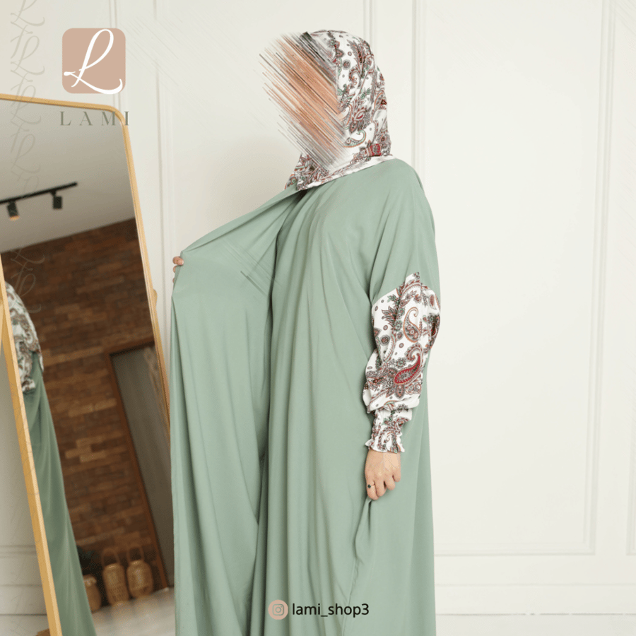 شرشف صلاة سادة وطرحة مشجرة - زيتوني فاتح