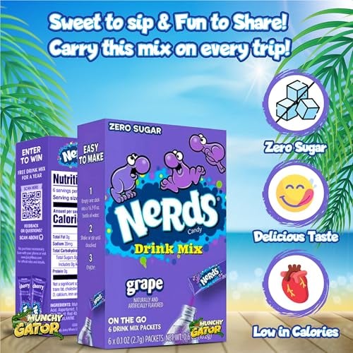 On the GO - Nerds- منكهة مياة نردز خاليه من السكر - نكهة العنب - ٦ اظرف