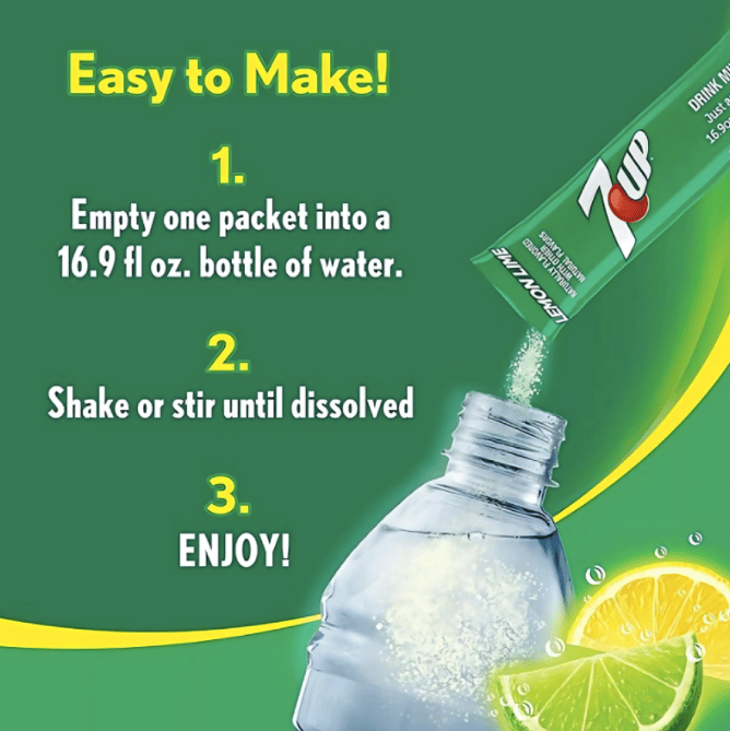 Singles To Go - 7UP- منكهة مياة سفن اب خاليه من  السكر - نكهة الليمون لايم- ٦ اظرف