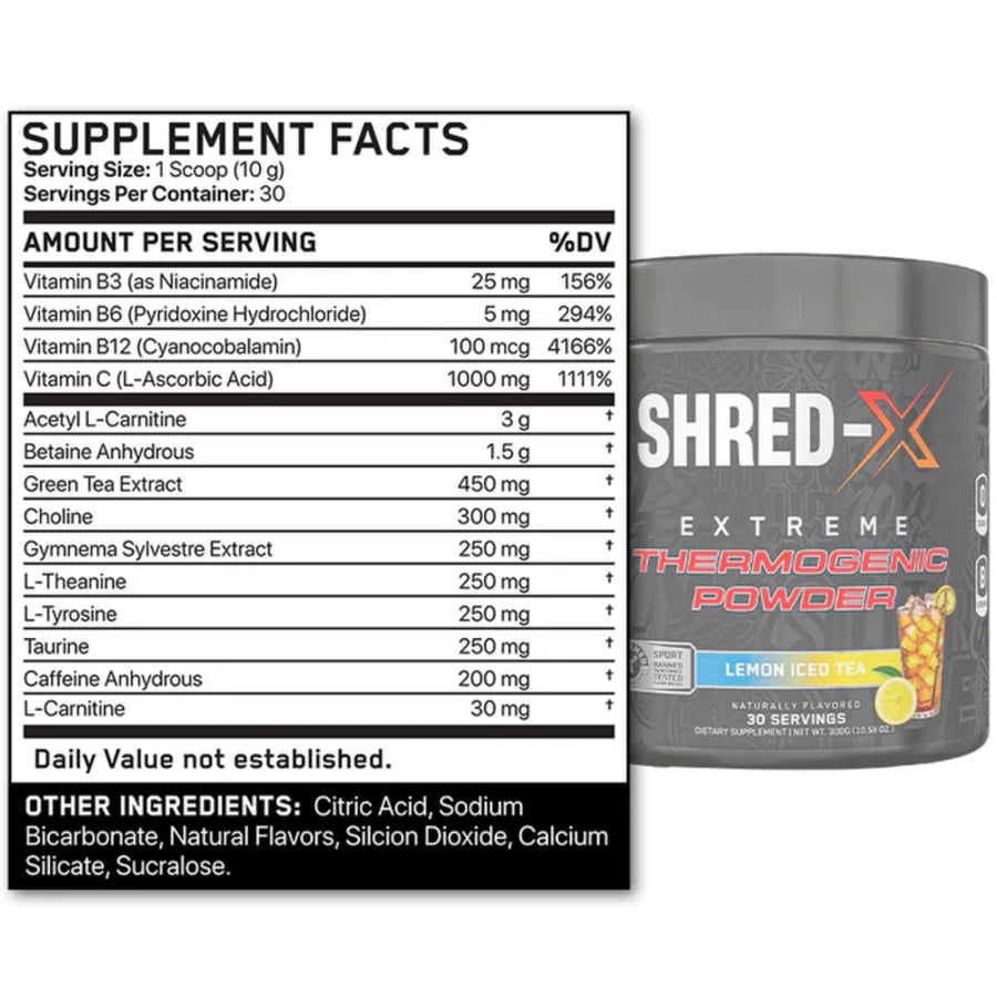Shred-X Extreme Thermogenic Powder Lemon Iced Tea – مكمل حارق للدهون بطعم الشاي المثلج بالليمون | 30 حصة
