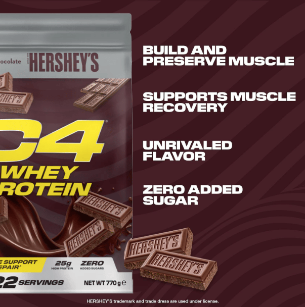 سي فور واي بروتين بنكهة شوكولاتة الحليب هيرشيز | C4 Whey Protein - Hershey's Milk Chocolate Flavour 770g