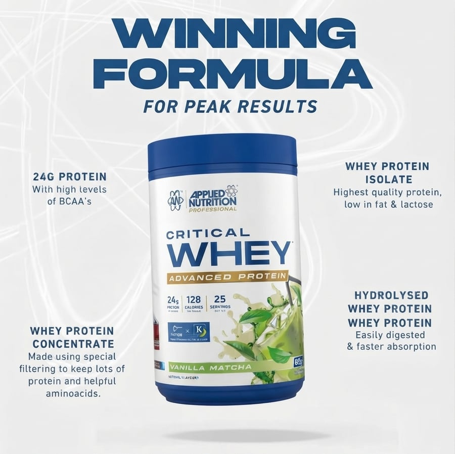 كريتيكال واي بروتين متطور بنكهة فانيلا ماتشا | Applied Nutrition Critical Whey Advanced Protein - Vanilla Matcha 825g