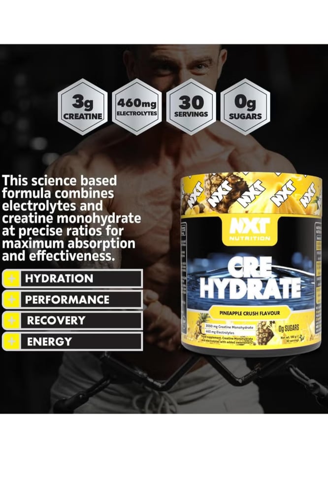 نكست نيوتريشن - كرياتين مونوهيدرات مع الإلكتروليتات - نكهة الاناناس (180 جم) - NXT Nutrition Creatine Hydrate with Electrolytes - pineapple