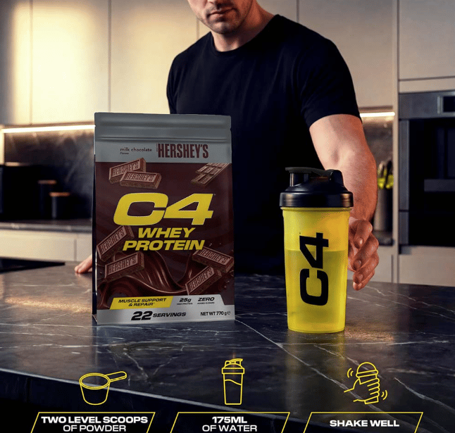سي فور واي بروتين بنكهة شوكولاتة الحليب هيرشيز | C4 Whey Protein - Hershey's Milk Chocolate Flavour 770g