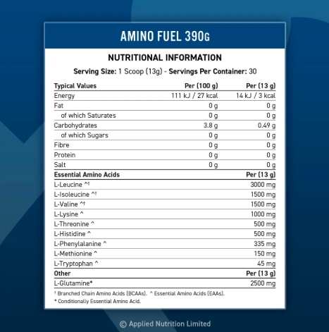 أبلايد نيوترشن أمينو فيول 390 جم (30 حصة)-نكهة موهيتو التوت الاحمر | Applied Nutrition Amino Fuel EAA & BCAA 390g