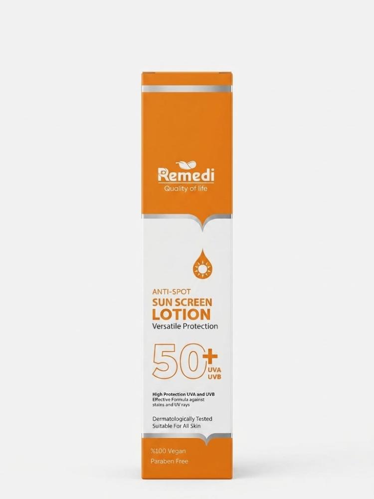 واقي شمس ومضاد للبقع الداكنة (ANTI-SPOT SUN SCREEN LOTION) من راميدي  Remedi، يوفر حماية متكاملة ومزدوجة للبشرة من أشعة الشمس الضارة مع الحد من التصبغات. 100مل
