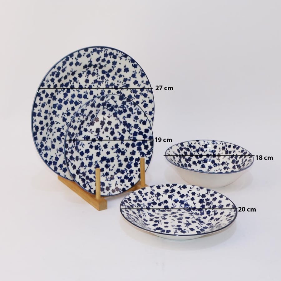 16-Piece Ceramic Dinnerware Set – Blue Floral Pattern
