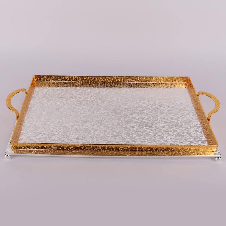 SOOL STAR Rectangular Golden Tray with Mirror and Handles