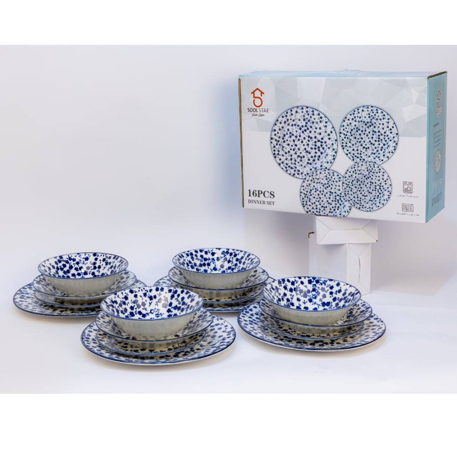 16-Piece Ceramic Dinnerware Set – Blue Floral Pattern