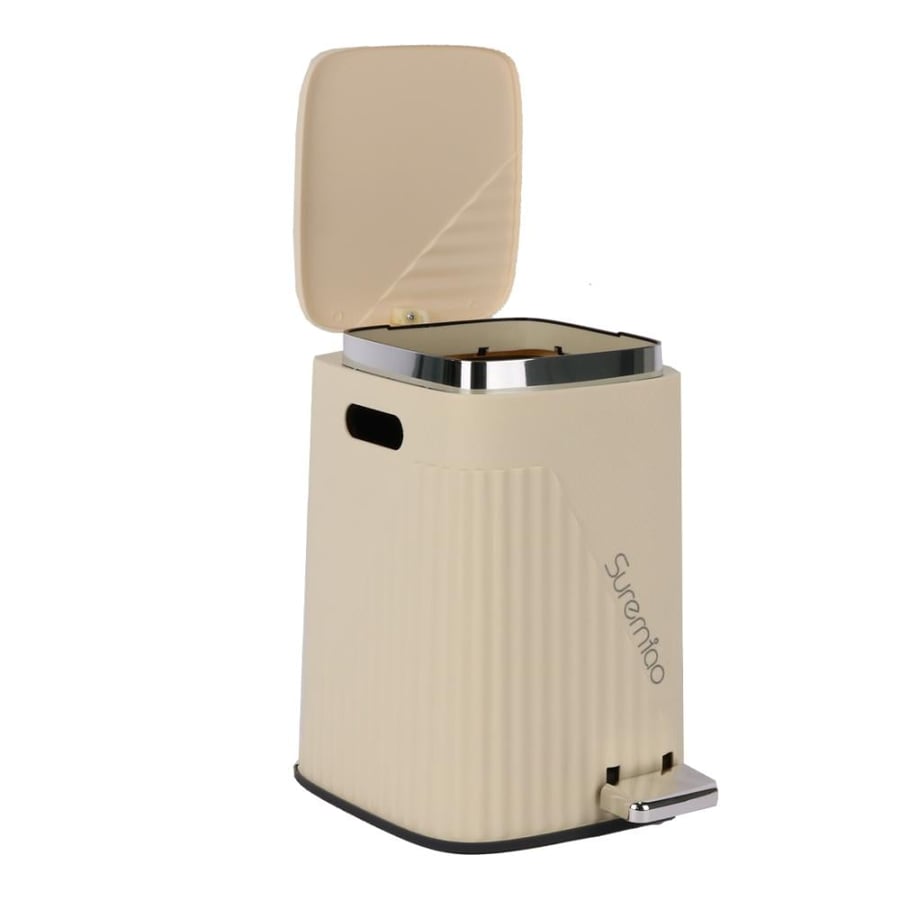 white plastic trash bin with a pedal