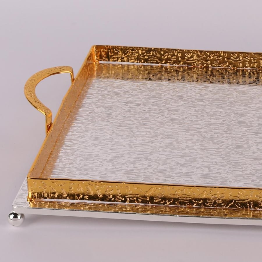 SOOL STAR Rectangular Golden Tray with Mirror and Handles
