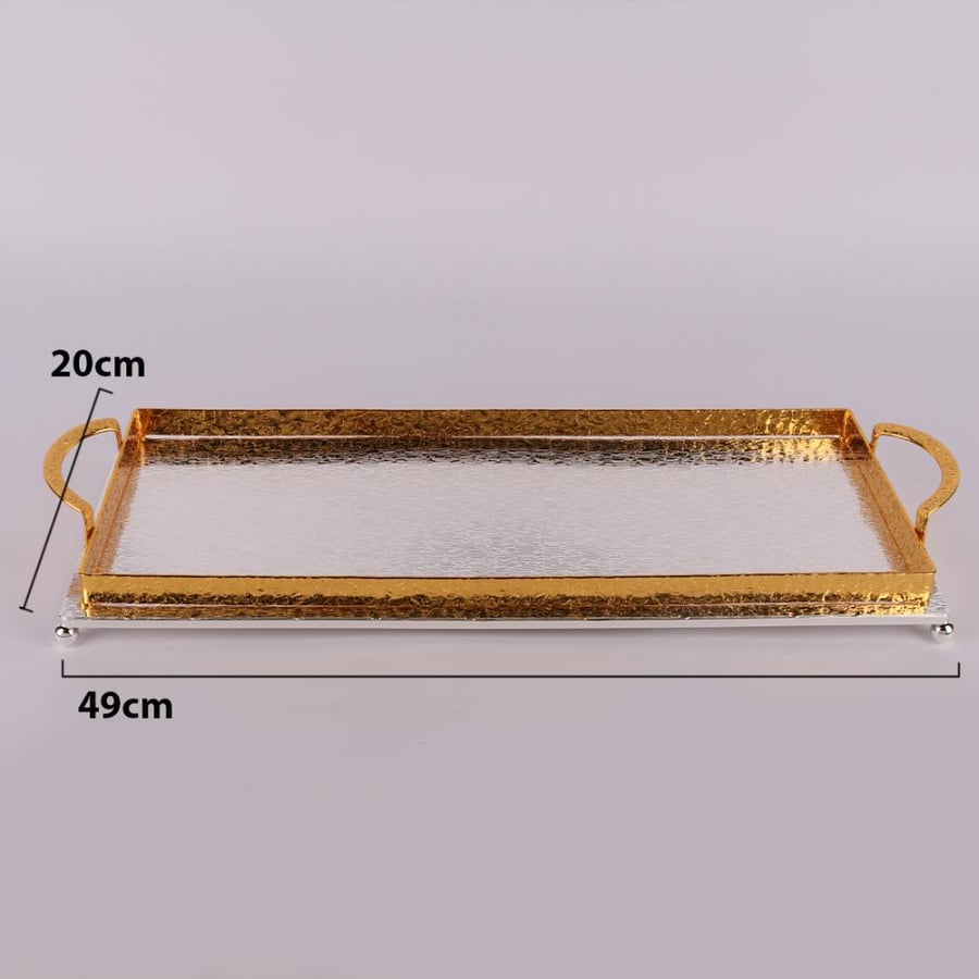 SOOL STAR Rectangular Golden Tray with Mirror and Handles