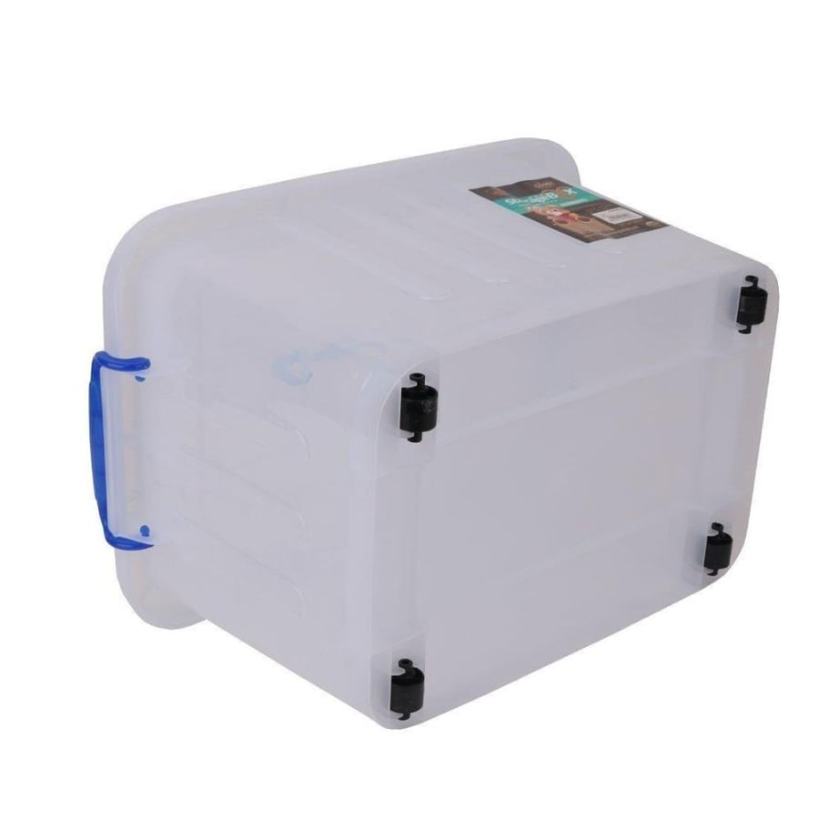 صندوق بلاستيك شفاف مع غطا يد ازرق مقاس  110L