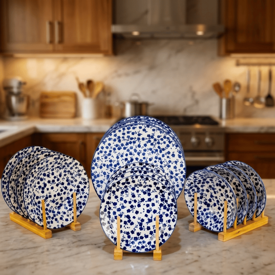16-Piece Ceramic Dinnerware Set – Blue Floral Pattern